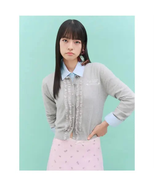 [8SECONDS] [MINJUKIM] Ruffle Long Sleeve Cardigan Grey / [민주킴] 러플 긴소매 카디건  그레이
