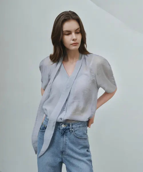 [NON AND NON] Two-way Tencel Tie Blouse / 투웨이 텐셀 타이 블라우스_NHBL6458