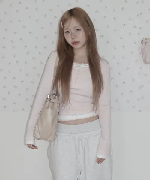 [YOUHEE] LACE LAYERED LONG SLEEVE_PINK / [주영X유희] LACE LAYERED LONG SLEEVE_PINK
