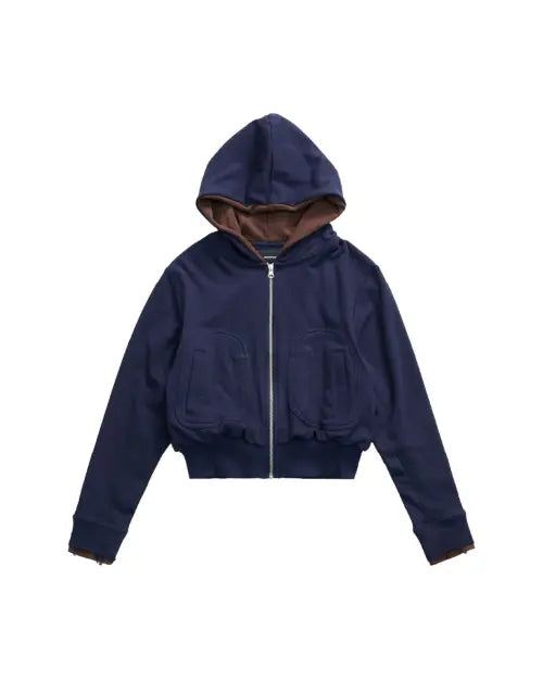 [999HUMANITY] LAYERED COLOUR SWEAT HOOD ZIP UP (DARK NAVY) / 레이어드 컬러 스웻 후드 집업 (다크 네이비)