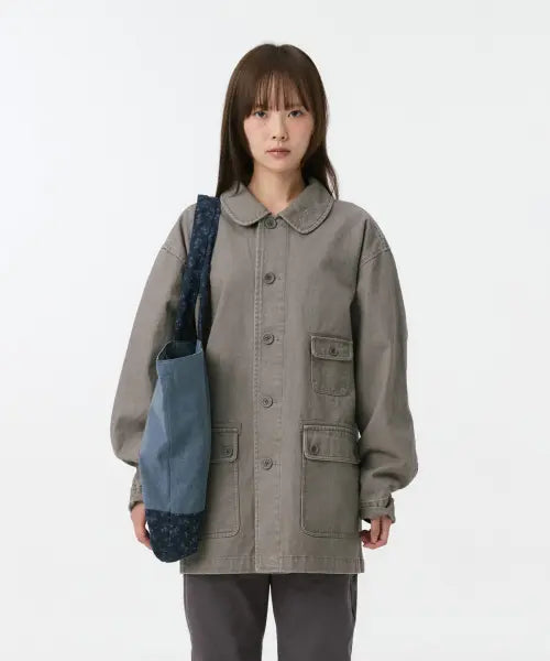 [OHESHIO] STAR FLORAL WASHED COTTON JACKET, CHARCOAL