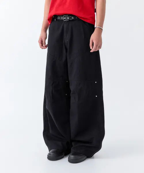 [ODDSTUDIO] Rivet Parachute Wide Cotton Pants - BLACK / 리벳 파라슈트 와이드 코튼 팬츠 - BLACK