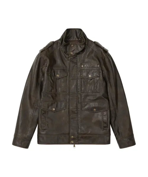 [AAKAM] Utility Leather Field Jacket (Brown)