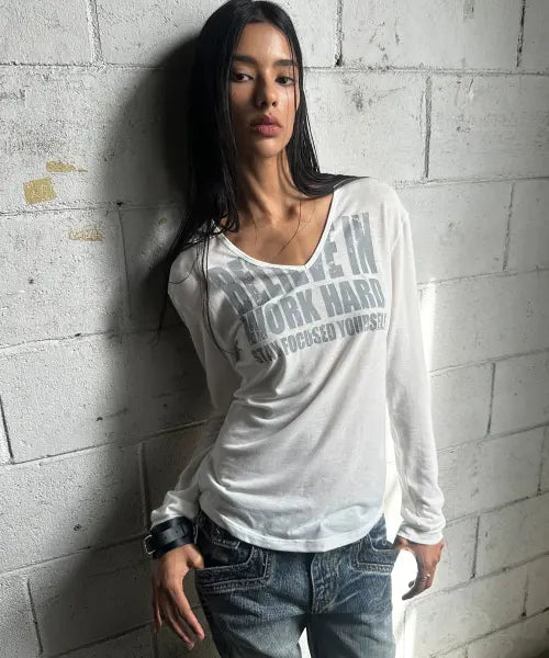 [ROCKCAKE] Believe V Neck Top - White