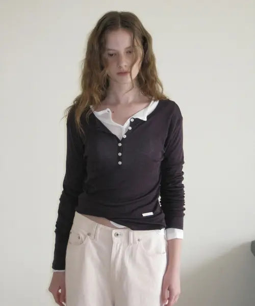 [APPAREL ARCHIVE] Fina button tencel layered tee - Purple