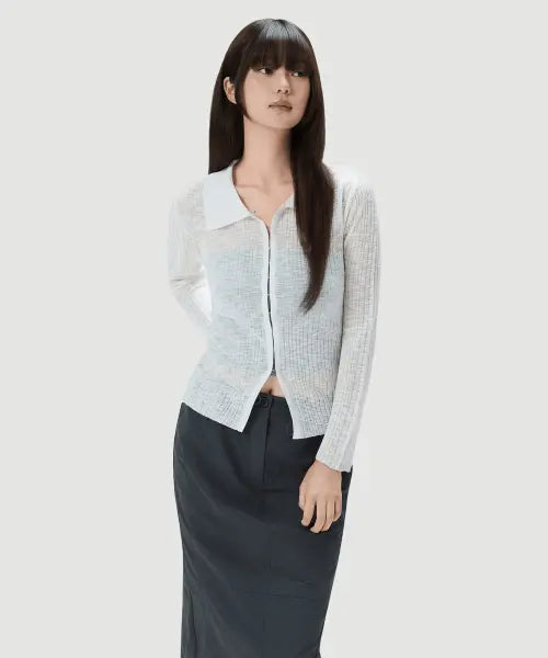 [MIXXO] Open Collar See-Through Long Sleeve Cardigan / 오픈카라 시스루 긴팔 가디건_MIWCKG612T