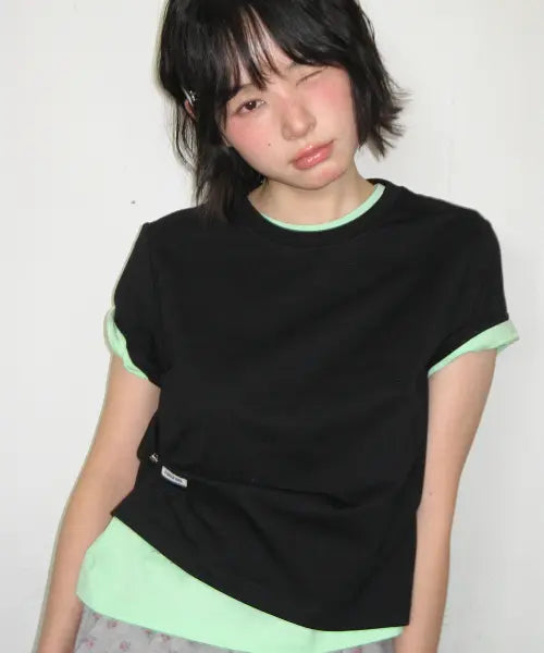 [RONRON] MINI LABEL CROP SHORT SLEEVE BLACK