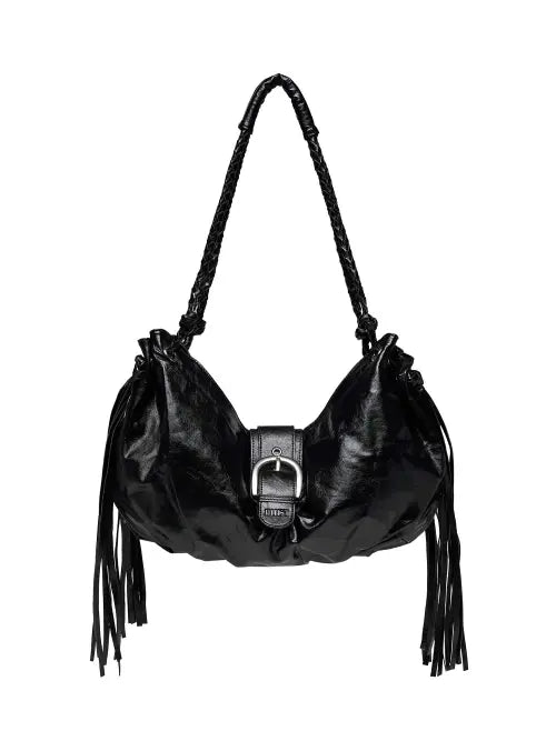 [EUCT] Belt Shirred Tassel Bag - BLACK / 벨트 셔리드 태슬 백 - 블랙
