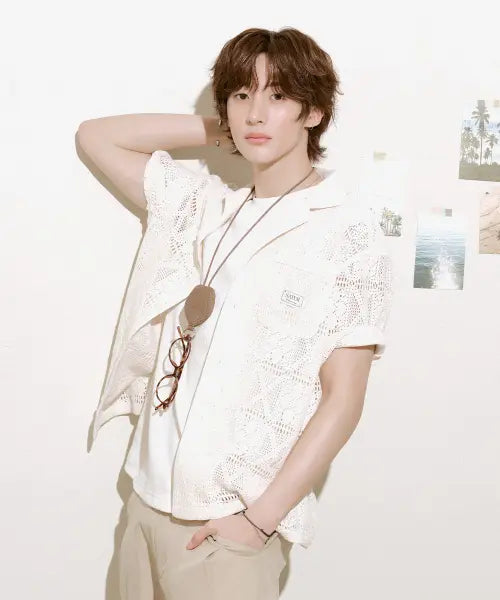 [SATUR] Crochet Collar Half Shirt Cream / 크로셰 칼라 하프 셔츠 크림