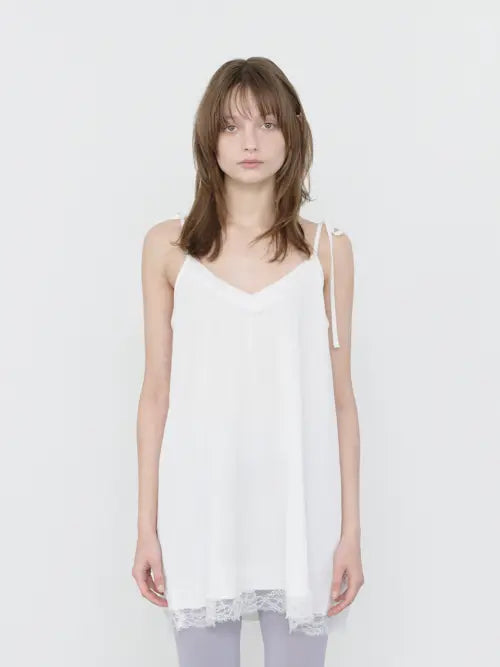 [THREE TO EIGHTY] LACE STRING SLIP DRESS WHITE