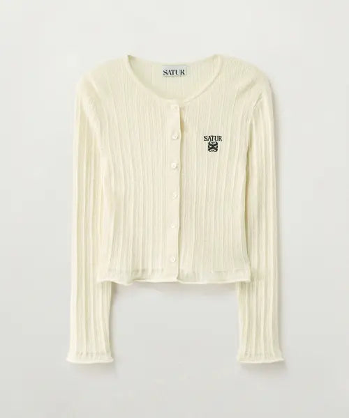 [SATUR] (W) Sheer Long Sleeve Crop Cardigan Cream / (W) 시어 롱 슬리브 크롭 가디건 크림
