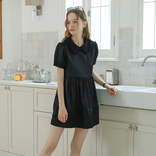 [DUNDROP] DD_Puff sleeve babydoll dress_BLACK