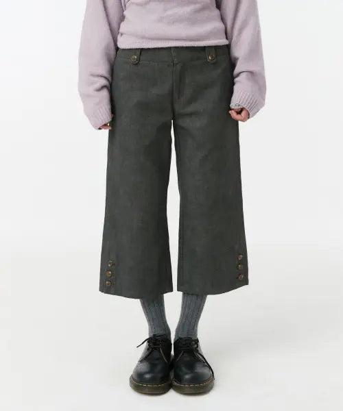 [OHESHIO] VINTAGE DOT BUTTON CAPRI PANTS, CHARCOAL