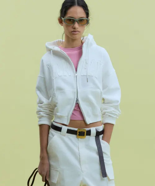 [NOHANT] LONELY/LOVELY CROP HOODIE ZIP-UP WHITE