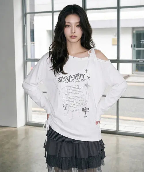 [THE GREEN LAB] Studded One-Shoulder String Long Sleeve [White] / 스터드 원숄더 스트링 롱슬리브 [화이트]
