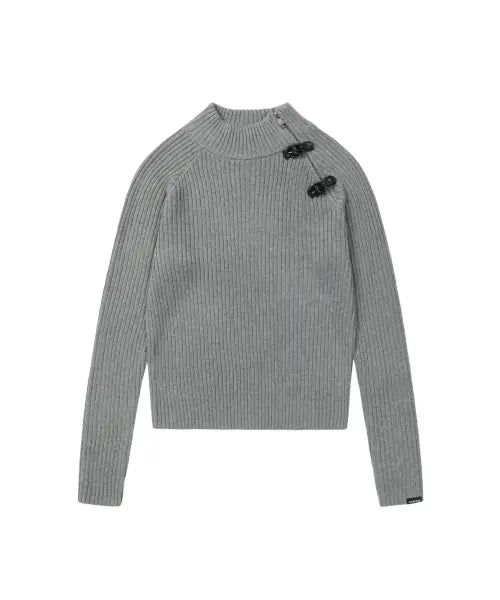 [AAKAM] Slant Zipper Belted Knit (Gray)