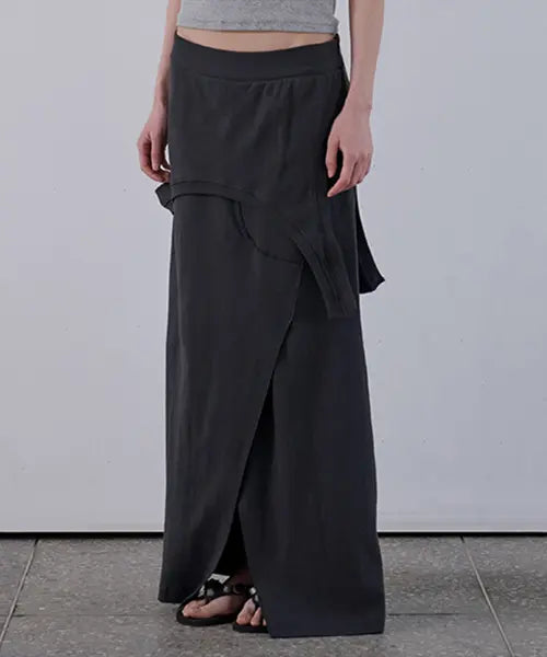 [ORDES] FLIP MAXI JERSEY SKIRT - CHARCOAL / 플립 맥시 저지 스커트 - 차콜