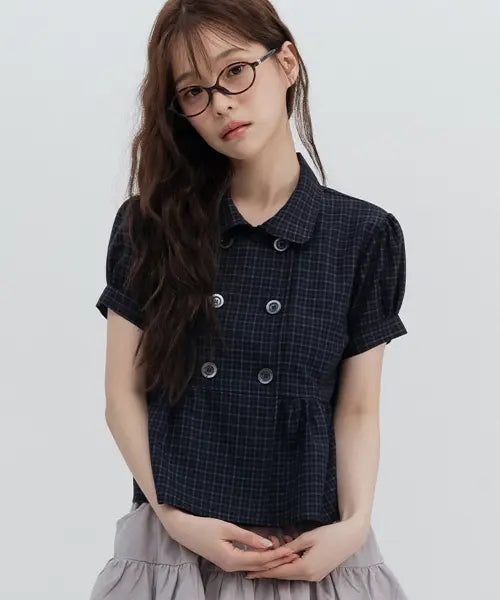 [HIGH SCHOOL DISCO] Check Double-Button Blouse / 체크 더블버튼 블라우스