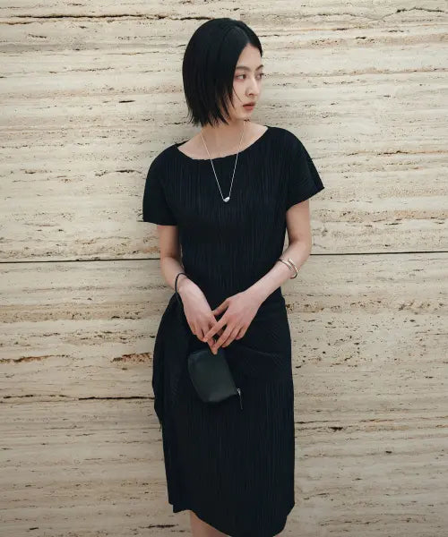 [SIYAZU] SIA8039 Pleated Wrap Dress_Black / SIA8039 플리츠 랩 원피스_Black