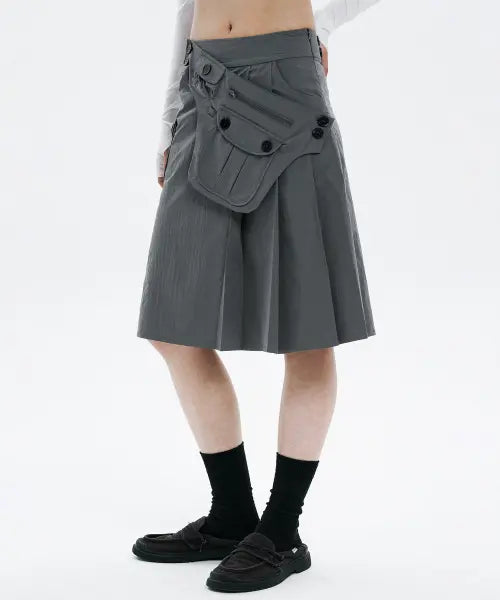 [HANAHI] Pocket belt half pleated skirt GREY