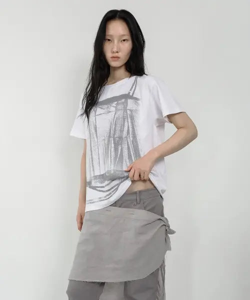 [NACHE] BELT LAYER PRINTED T-SHIRT WHITE
