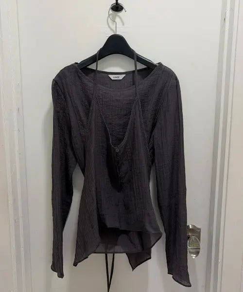 [LYNTE] Wrinkle Halter Blouse Set (Dark Gray)