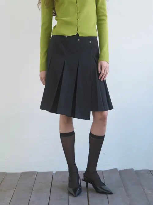 [KIJUN] Pleated Wrap Skirt Black