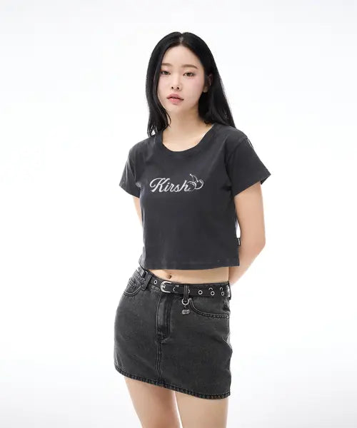 [KIRSH] Wording Crop Pigment T-Shirt [Black] / 워딩 크롭 피그먼트 티셔츠 [블랙]