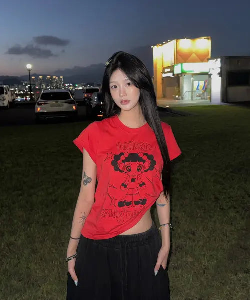 [TANSANMAGNESIUM] Annyong Jadu X Tansan Super Jadu T-Shirt (Red/Black) / 안녕자두야X탄산 Super 자두 티셔츠 (레드/블랙)
