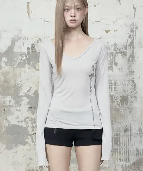 [ETRE AU SOMMET] Back Double Cross Printing Long Sleeve (Gray)