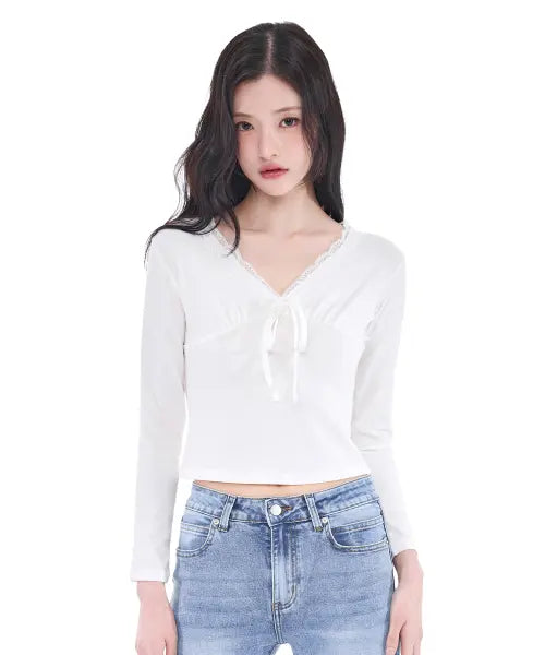 [ALKI ALKA] Lace Trim Long Sleeve (Ivory)