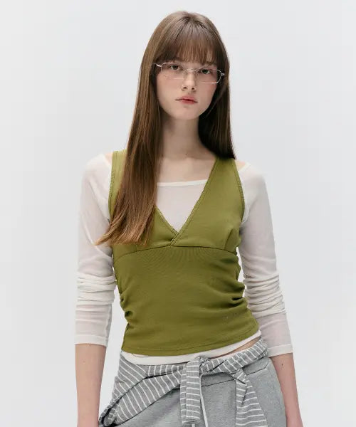 [ROLAROLA] NUBASIC LAYERED SLEEVELESS SET WH+OL