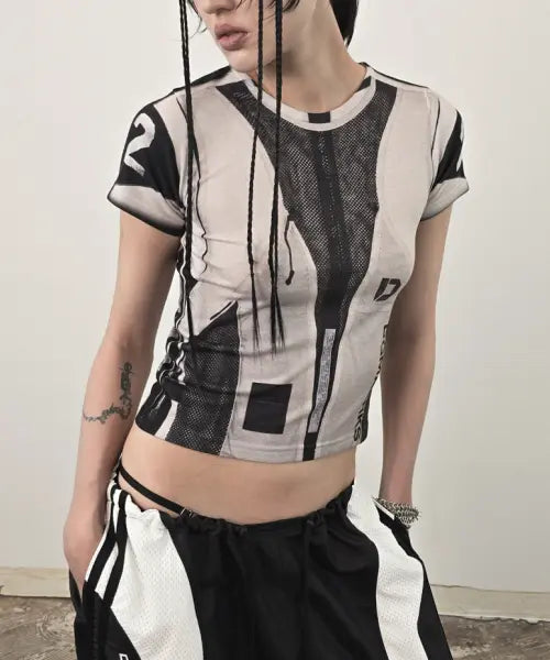 [DOGMA EHKS] TROMPE-L’ŒIL ACTIVEWEAR CROP T-SHIRT GREY