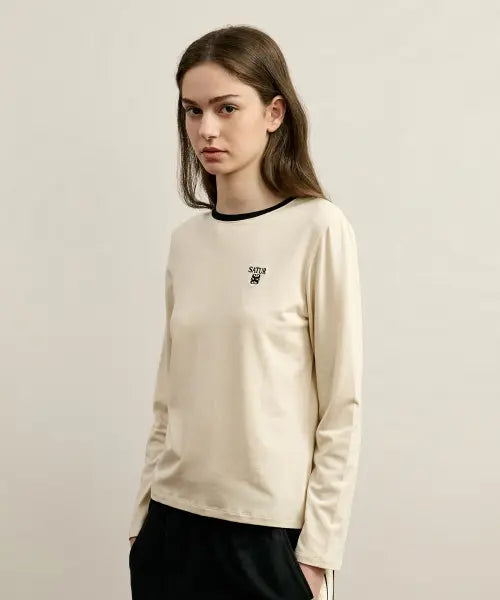 [SATUR] (W) Basic Long Sleeve Cream Black / (W) 베이직 롱 슬리브 크림 블랙