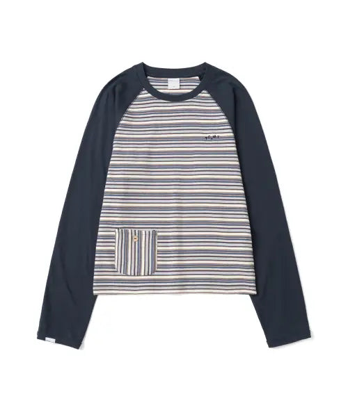 [THE COLDEST MOMENT] (w) TCM mix panel long sleeve (navy)