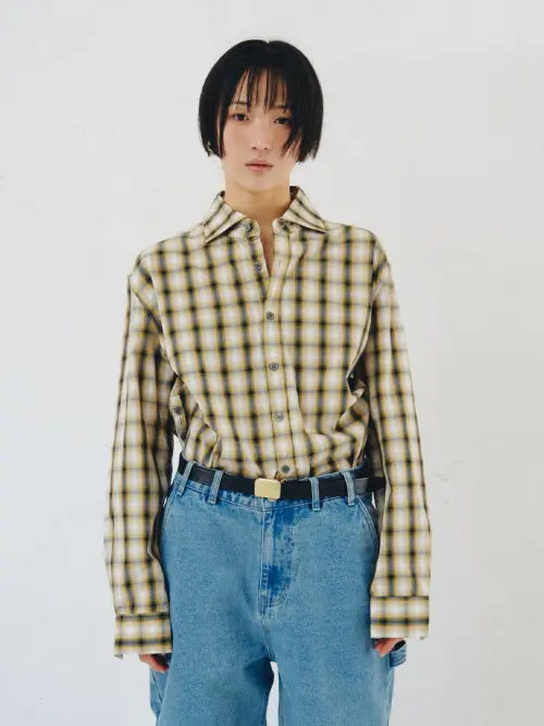 [PLZPROJECT] SIDE-OPEN CHECK SHIRT, YELLOW