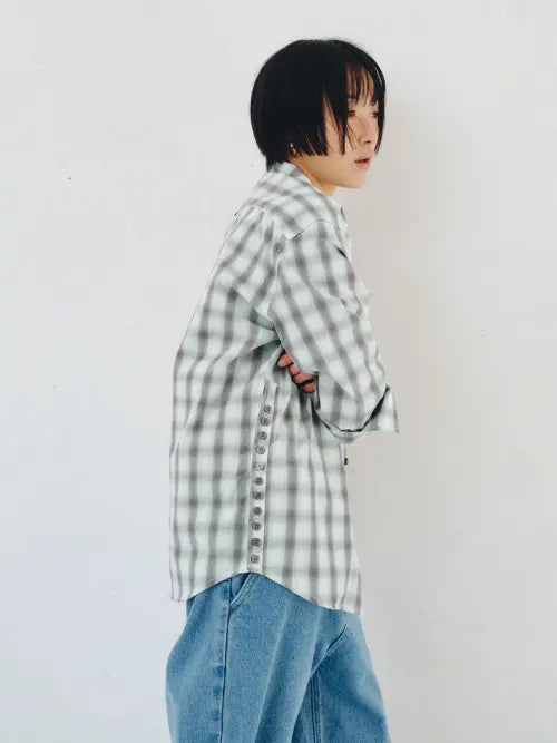 [PLZPROJECT] SIDE-OPEN CHECK SHIRT, MINT
