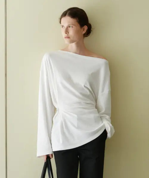 [URAGO] One shoulder button t-shirt_2colors