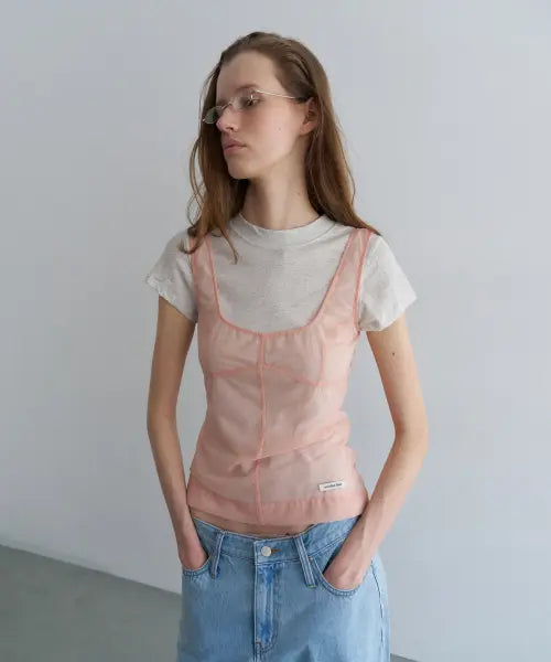 [OVERDUEFLAIR] MESH CORSET SLEEVELESS_PEACH
