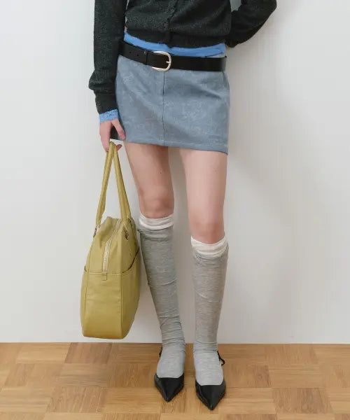 [ROLAROLA] PAISLEY SUEDE MINI SKIRT LIGHT BLUE