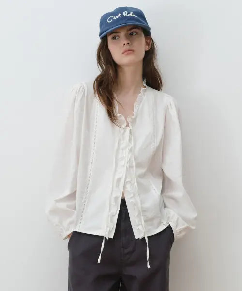 [ROLAROLA] LOOSE FIT FRILL BLOUSE WHITE