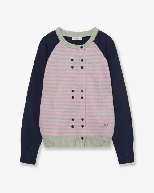 [AEAE] STRIPE BLOCK CARDIGAN [NAVY]