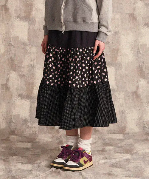 [CONICHIWA BONJOUR] Butterfly Shirring Skirt (Multi Flower) / 버터플라이 셔링 스커트(멀티플라워)