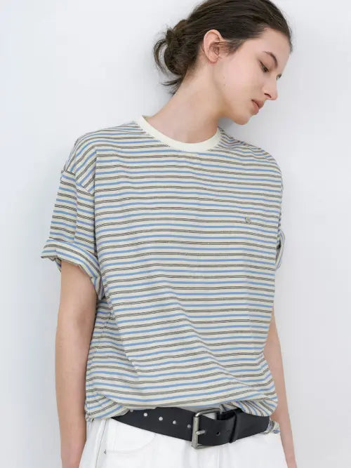 [ATELIER NAIN] MULTI STRIPE BOXY TEE (T-7216)