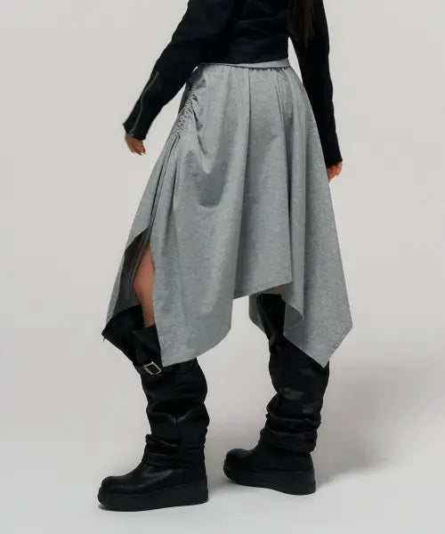 [SCHISM INDUCING] ASYMMETRICAL HEM MIDI SKIRT GREY