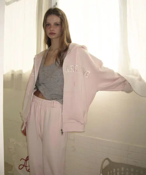 [APPAREL ARCHIVE] Candle hoodie zip-up - Baby pink
