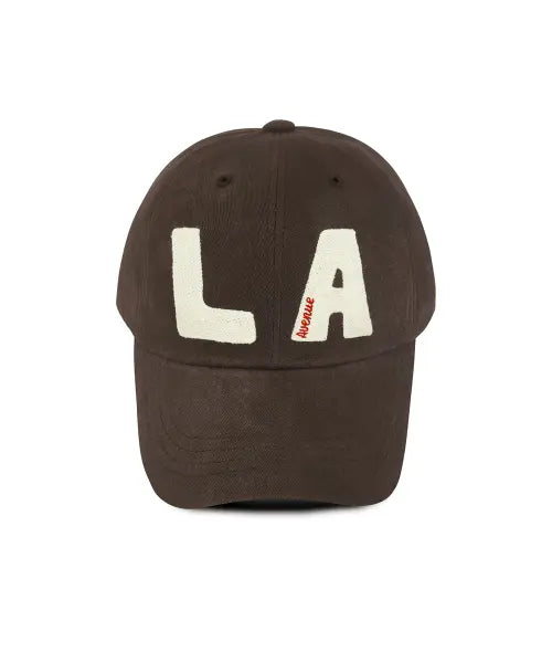 [LIN AVENUE] Block LA Chain Stitch Baseball Cap - Cocoa Brown / 블록 LA 체인 스티치 볼캡 - 코코아 브라운
