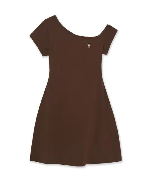 [MLB] Women's Basic Off-the-Shoulder Shirring Ribbed Dress (Neon Brown) / 여성 베이직 오프숄더 셔링 골지 원피스 BOS (Neon Brown)