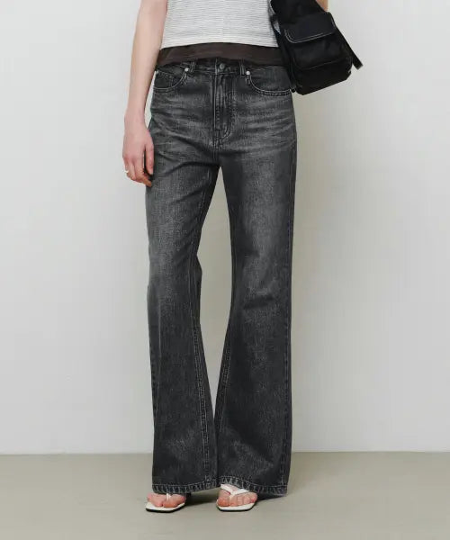 [MONGDOL] Natural Semi Bootcut Denim Jeans - Grey / [Premium] 내추럴 세미 부츠컷 데님 진 그레이 MDPT059GRAY