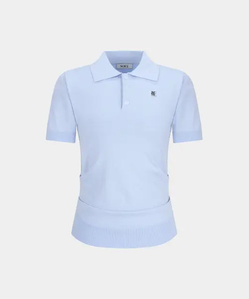 [NOICE] W SIDE TUCK KNIT POLO TOP - LIGHT BLUE
